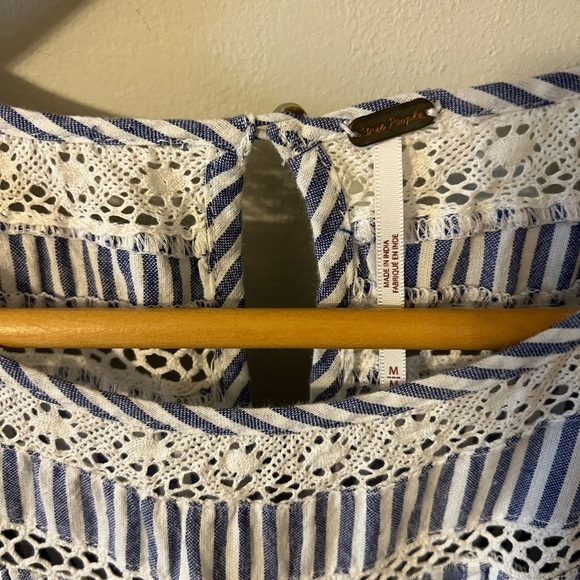 Free People Sunny Day Embroidered Shift Mini Dress Blue White Stripe Medium - Picture 6 of 11